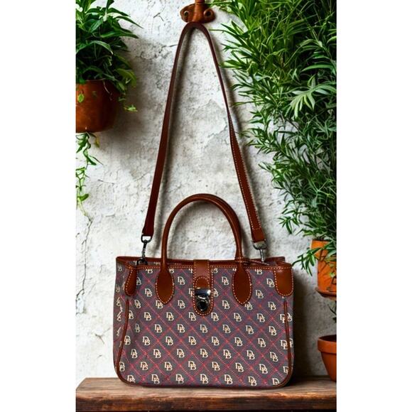 Dooney & Bourke Monogram Canvas Leather Tote Shoulder Bag Crossbody - Picture 8 of 8